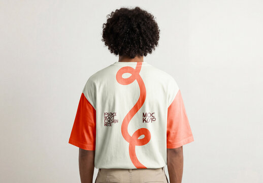 Oversized T-Shirt Mockup on Man Back View with Contrast Sleeves