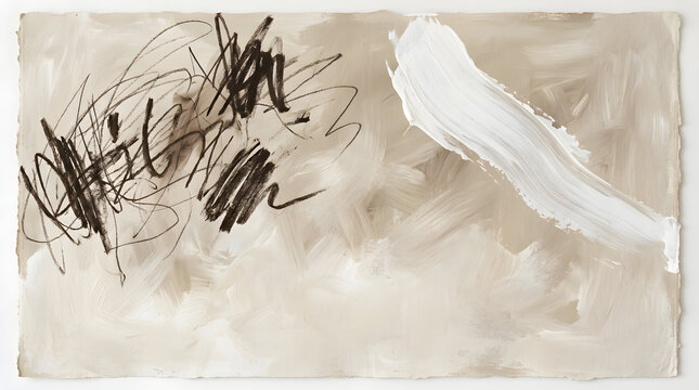 An expressive abstract expressionist painting with white and black brushstrokes