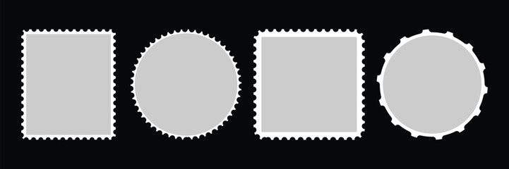 Obraz premium Four postage stamp shapes with perforated edges