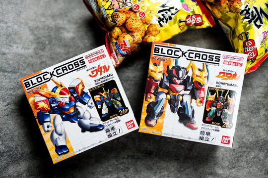 Bangkok, Thailand - June 21, 2026 : Wataru Figure Box. Features 1 randomly enclosed mini-assembly model figure. Released by the popular Thai snack brand ODEN-YA