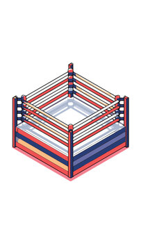Colorful Boxing Ring with Ropes and Corner Pads for Sports Events.