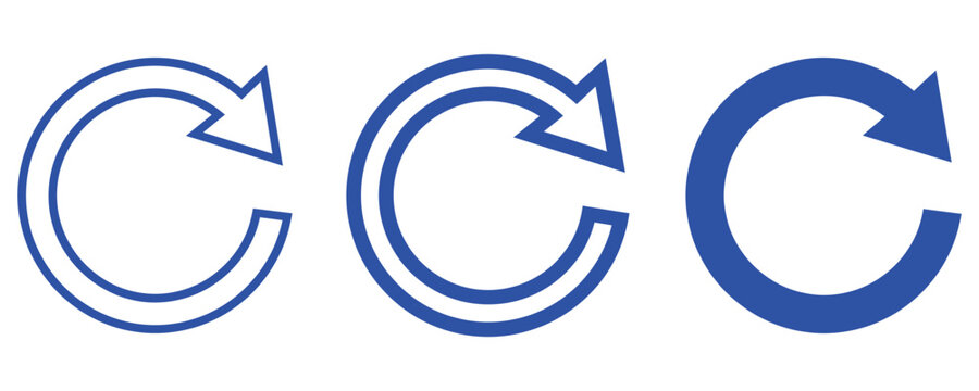 Refresh and reload clockwise arrow icon set in three distinct line weights with clockwise interface application isolated collection variation computer circular refreshing direction