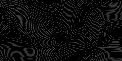 Black topographic map contour lines abstract background with dark minimalist wavy pattern for modern design textures. A minimalist, dark abstract background, geographic maps or elevation curves © Creative Arts