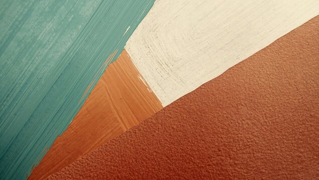 Geometric painted wall texture with green white and rust red shapes abstract geometric background artistic