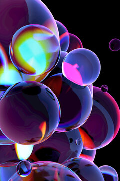 Abstract 3D background with spherical shapes imitating glass 