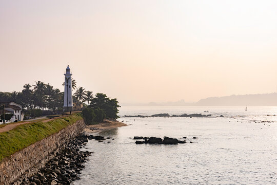Galle Forte stone wall and lighthouse in Sri Lanka