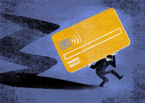 Masked Thief Carrying a Giant Gold Credit Card