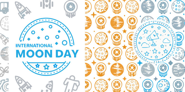 Lunar and celestial pattern with space elements vector illustration