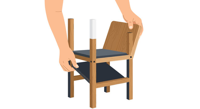 Hands Assembling Flat Pack Wooden Furniture Illustration