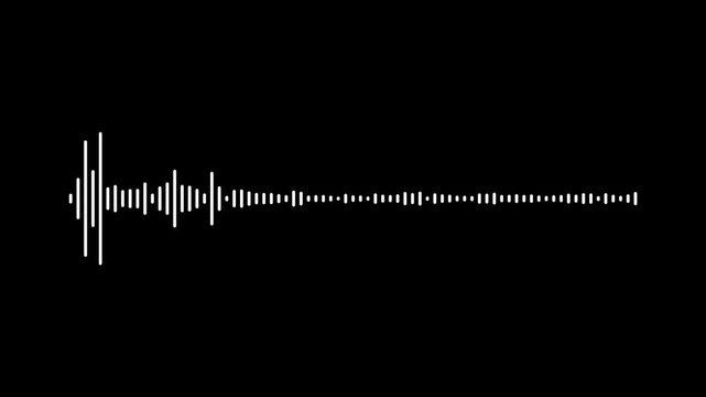 4k sound waveform spectrum animation on black background.Abstract white line audio wave visualization, Audio waveform with frequency animated lines