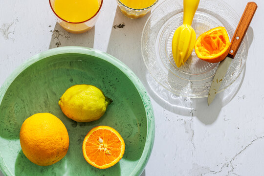 Still life of making orange juice