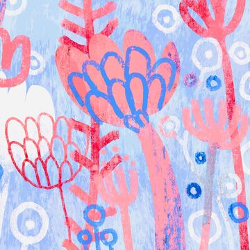 Naive Floral Background in Pink and Blue Tones