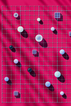 Abstract Data Grid with Geometric Spheres 3D Render