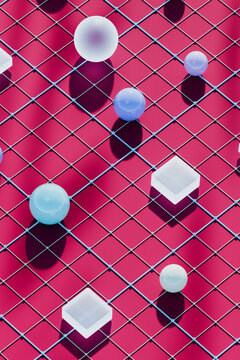 Abstract Data Grid with Geometric Spheres 3D Render