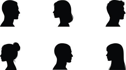 Male and Female Side Profile Silhouette Set with Diverse Human Portraits © Mokshad Ali