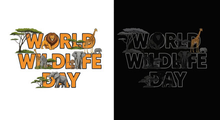 Fototapeta premium World wildlife day design with wild animals and savanna landscape
