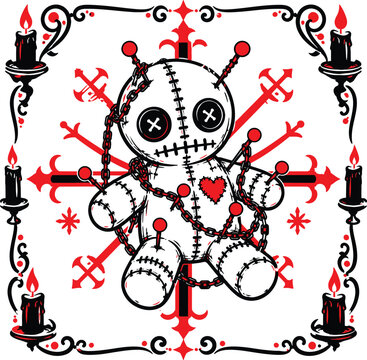 Gothic Voodoo Doll Candles Chains illustration