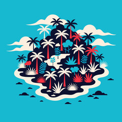 Obraz premium Island with palm trees and various plants under a blue sky with clouds tropical island beach vacation tropical paradise resort destination sunny nature relaxing getaway holiday destination
