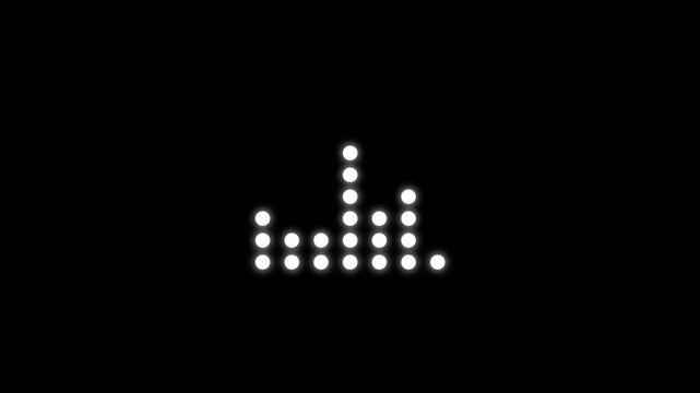 White dots music equalizer bars glowing on black background. 4k video graphics 25fps