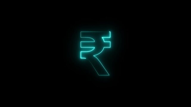 Glowing neon Indian rupee symbol animation. Animation for finance, currency, Neon Indian rupee UI design.
