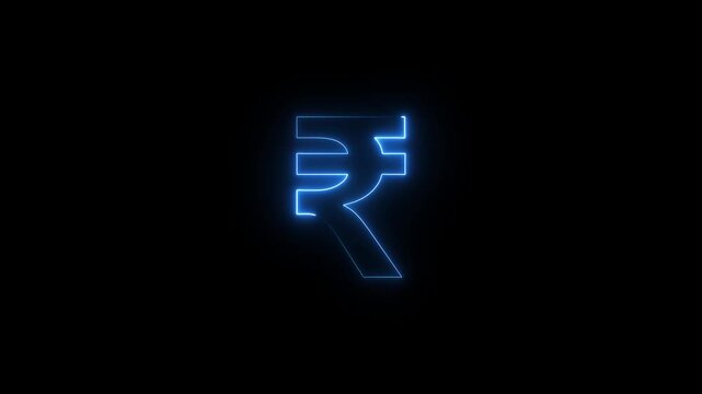Glowing neon Indian rupee symbol animation. Animation for finance, currency, Neon Indian rupee UI design.