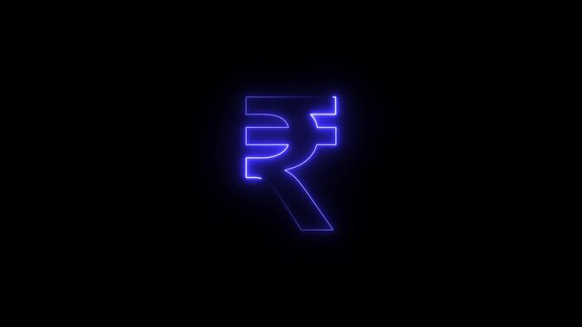 Glowing neon Indian rupee symbol animation. Animation for finance, currency, Neon Indian rupee UI design.
