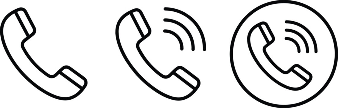 Telephone handset icons with call signal communication variations circle button vector illustration artwork