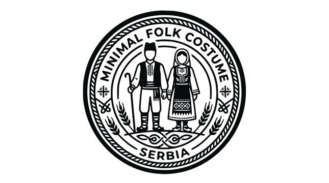 Circular emblem for Serbian minimal folk costume design.