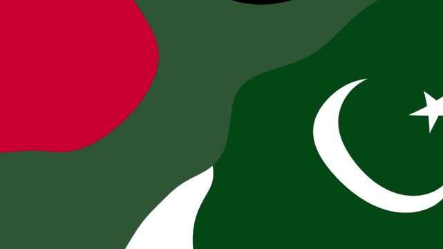 Bangladesh and Pakistan waving flags border animation isolated on black background