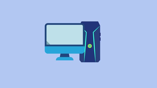 Desktop computer and monitor icon animation isolated on blue background