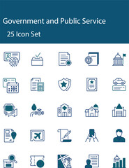 Fototapeta premium Government and Public Service Outline Icon Set – ID Card, Permit, Civic, Public Records, Voting, Policy and Civil Service Vector Icons