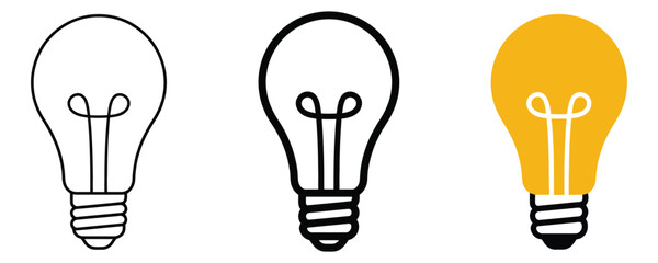 Light bulb idea icons collection in thin line bold line and yellow solid styles innovation creativity solution thinking inspiration illustration electric interface business strategy © MST SUMAIYA