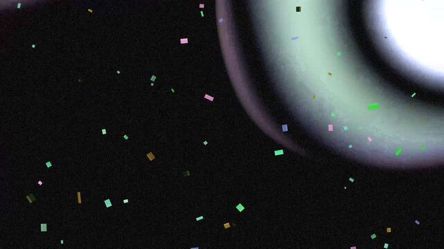 Confetti Shower in Darkness: A celebratory burst of colorful confetti floats against a dark, abstract background, with hints of soft, glowing light in the upper right corner.