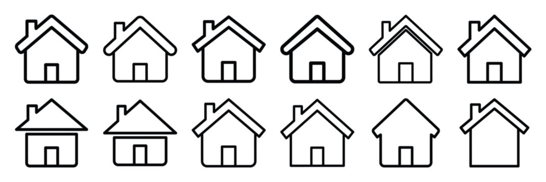 Real estate housing knowledge base outline icon set with editable stroke in thin line style.