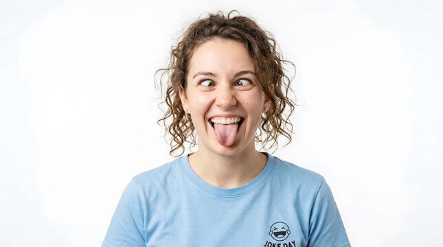 Woman making a funny face sticking her tongue out