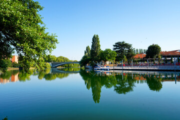 Obraz premium The Beach of Joinville-le-Pont city on the Marne river. Île-de-France region
