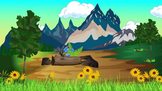cow in the meadow forest beautiful scene gradient vector art background 