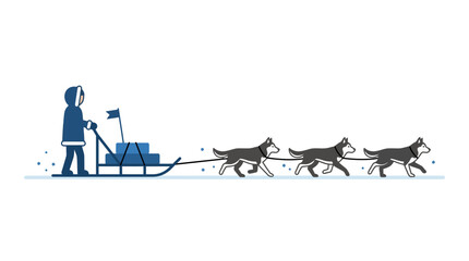Arctic dog sledding team with musher silhouette scene. © Muhammad