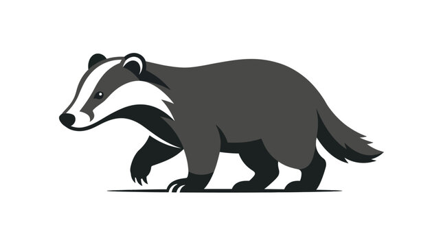 European badger walking profile isolated on white background