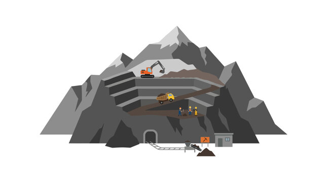 Open pit mining operation in a mountain landscape.