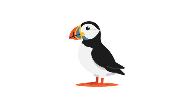 Atlantic puffin bird profile on white background flat illustration.