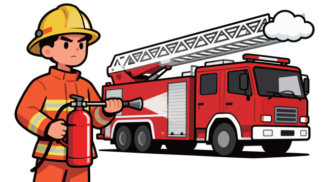 firefighter with fire extinguisher