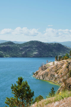 Okanagan Lake at Westside Road during a spring season in West Kelowna, British Columbia, Canada