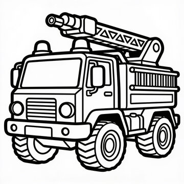 Vintage Fire Truck Illustration Parked in Urban Setting Line Art Style