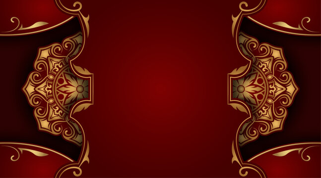 Luxury red background with golden mandala ornament