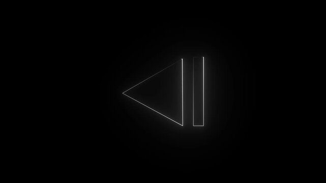 Neon previous symbol icon white glowing black background animation 4k video 