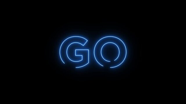 Glowing blue neon 3 second to 0 second countdown animation, text 3,2,1,0 and go animation.Three to zero second countdown icon animation.