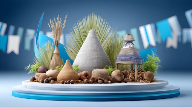 Traditional Ceremony Food Display with Large Rice Bundles