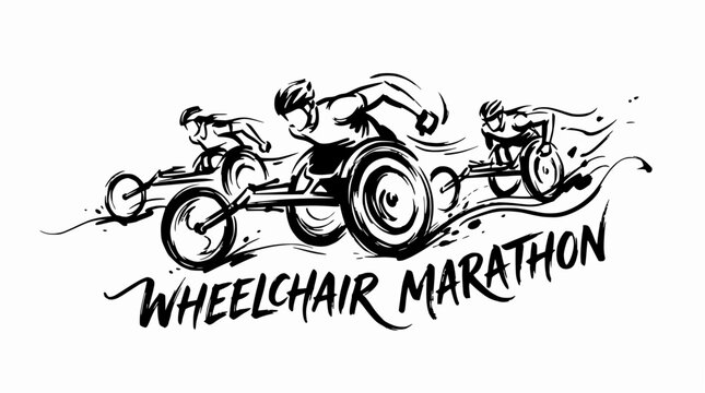 Ink sketch of athletes in wheelchair marathon race.