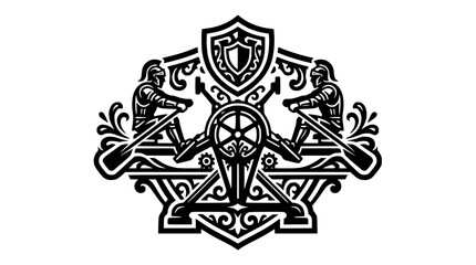 Symmetrical rowing sport crest with shield and oars. © Yusuf_M